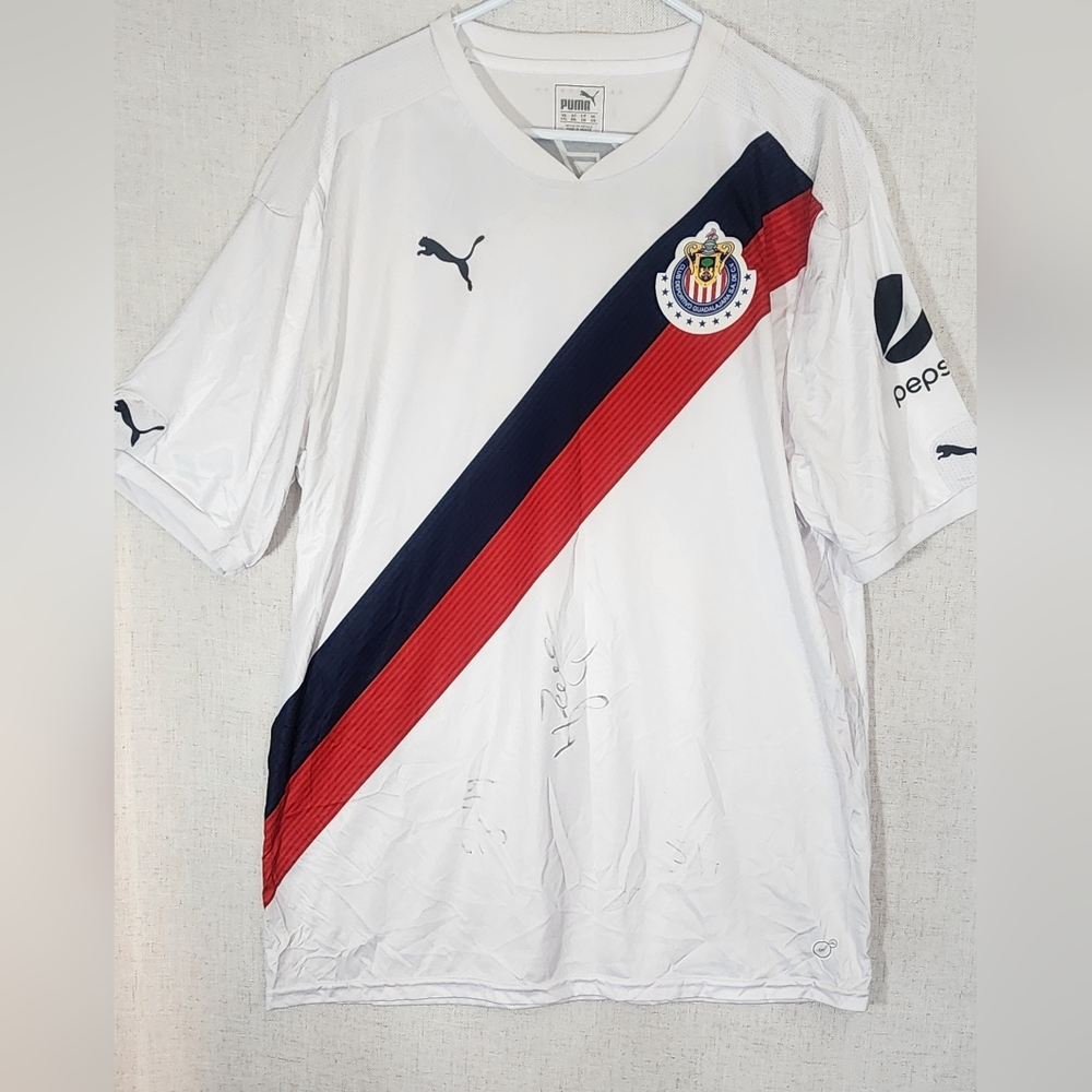 Puma White Jersey with Red and Navy Stripe